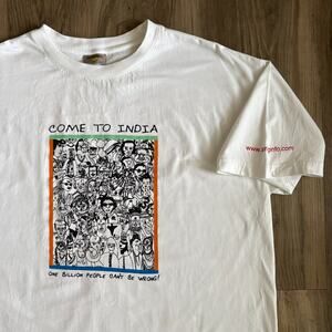Vintage String Info India T-Shirt Men's Size XL White Rare Come To India Art